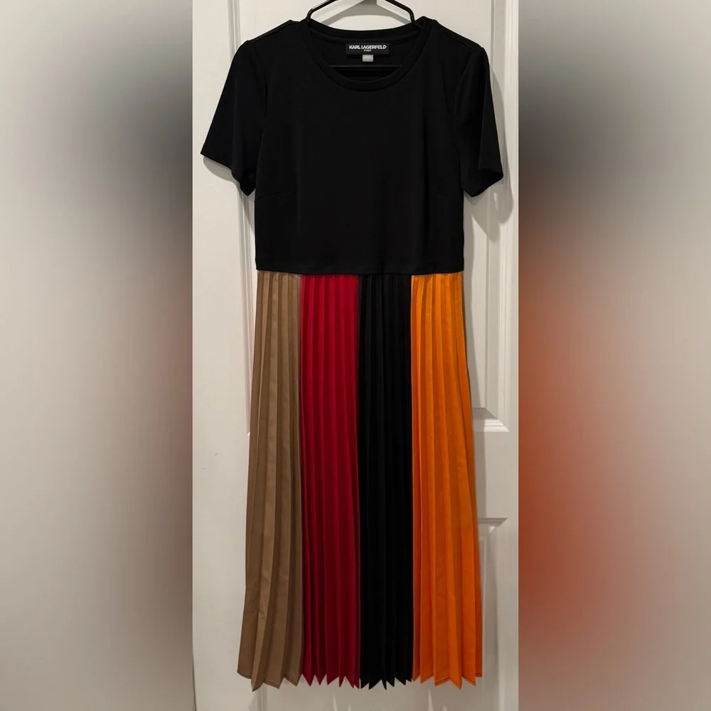 Karl Lagerfeld Color-blocked Pleated Midi Dress - Picture 3 of 8